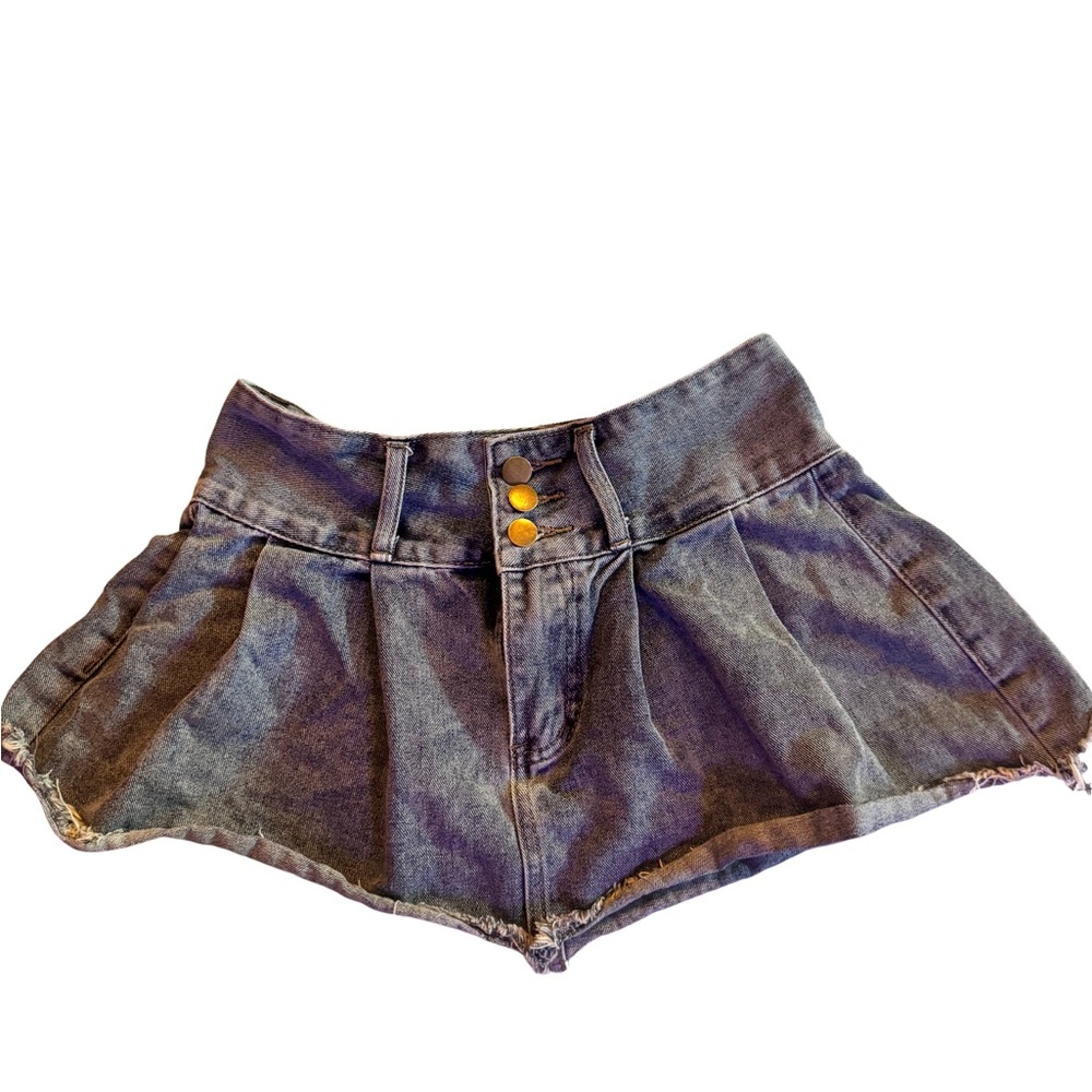 Trendy black acid washed  jean mini skirt
 with Gold Buttons